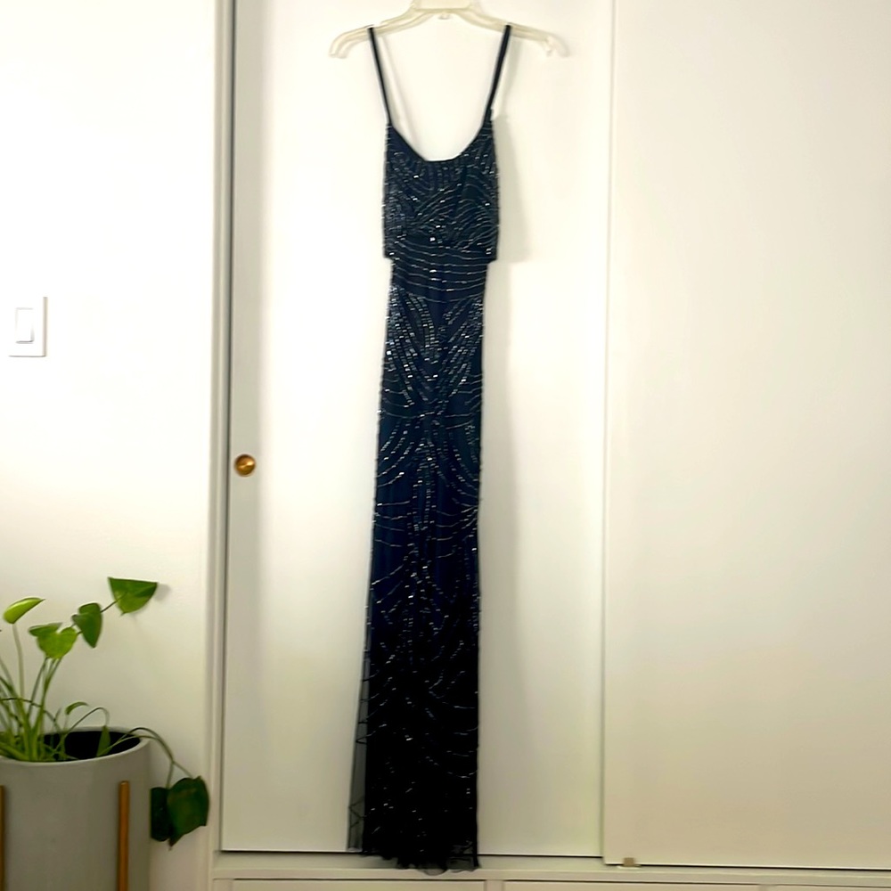 Adrianna Papell size 6 navy art deco beaded dress
